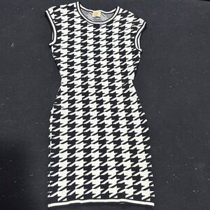 Torn By Ronny Kobo - Black & White Houndstooth Knit Sheath Dress